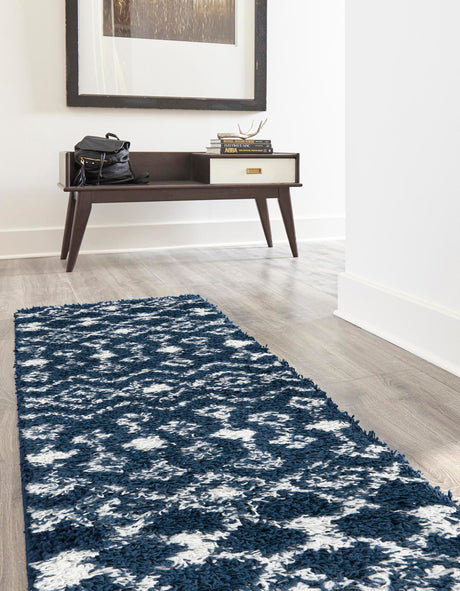 Navy Blue 2' x 8' Moroccan Trellis Shag Runner Area Rug Thick Soft Touch Fluffy & Plush Shaggy Pile 100% Polypropylene Geometric Traditional Carpet for Sale at Rug Engine