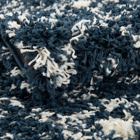 Navy Blue 3' 3 x 16' 5 Moroccan Trellis Shag Runner Area Rug Thick Soft Touch Fluffy & Plush Shaggy Pile 100% Polypropylene Geometric Traditional Carpet for Sale at Rug Engine