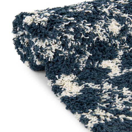 Navy Blue 2' x 7' 1 Moroccan Trellis Shag Runner Area Rug Thick Soft Touch Fluffy & Plush Shaggy Pile 100% Polypropylene Geometric Traditional Carpet for Sale at Rug Engine