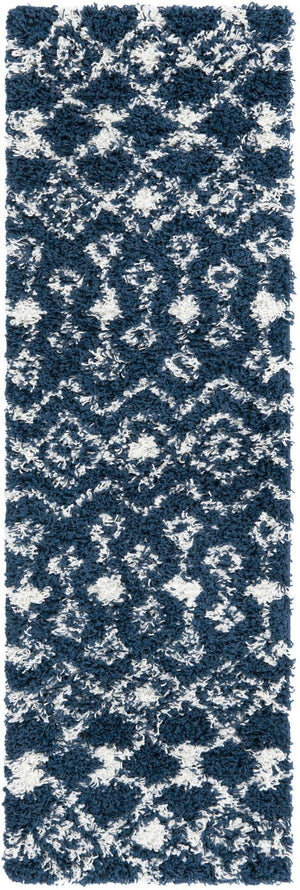 Navy Blue 2' x 6' 1 Moroccan Trellis Shag Runner Area Rug Thick Soft Touch Fluffy & Plush Shaggy Pile