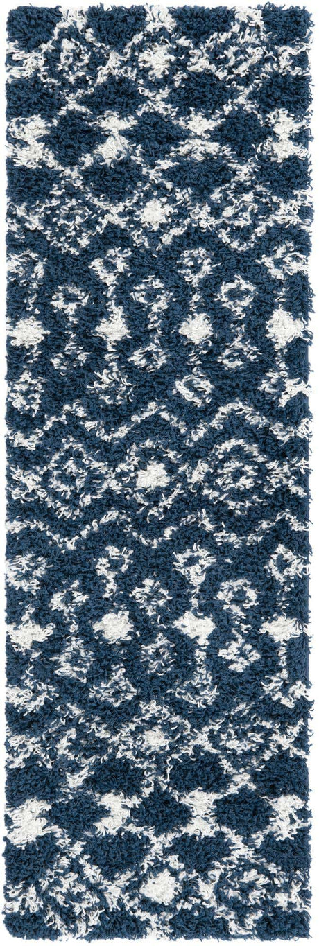 Navy Blue 2' x 6' 1 Moroccan Trellis Shag Runner Rug
