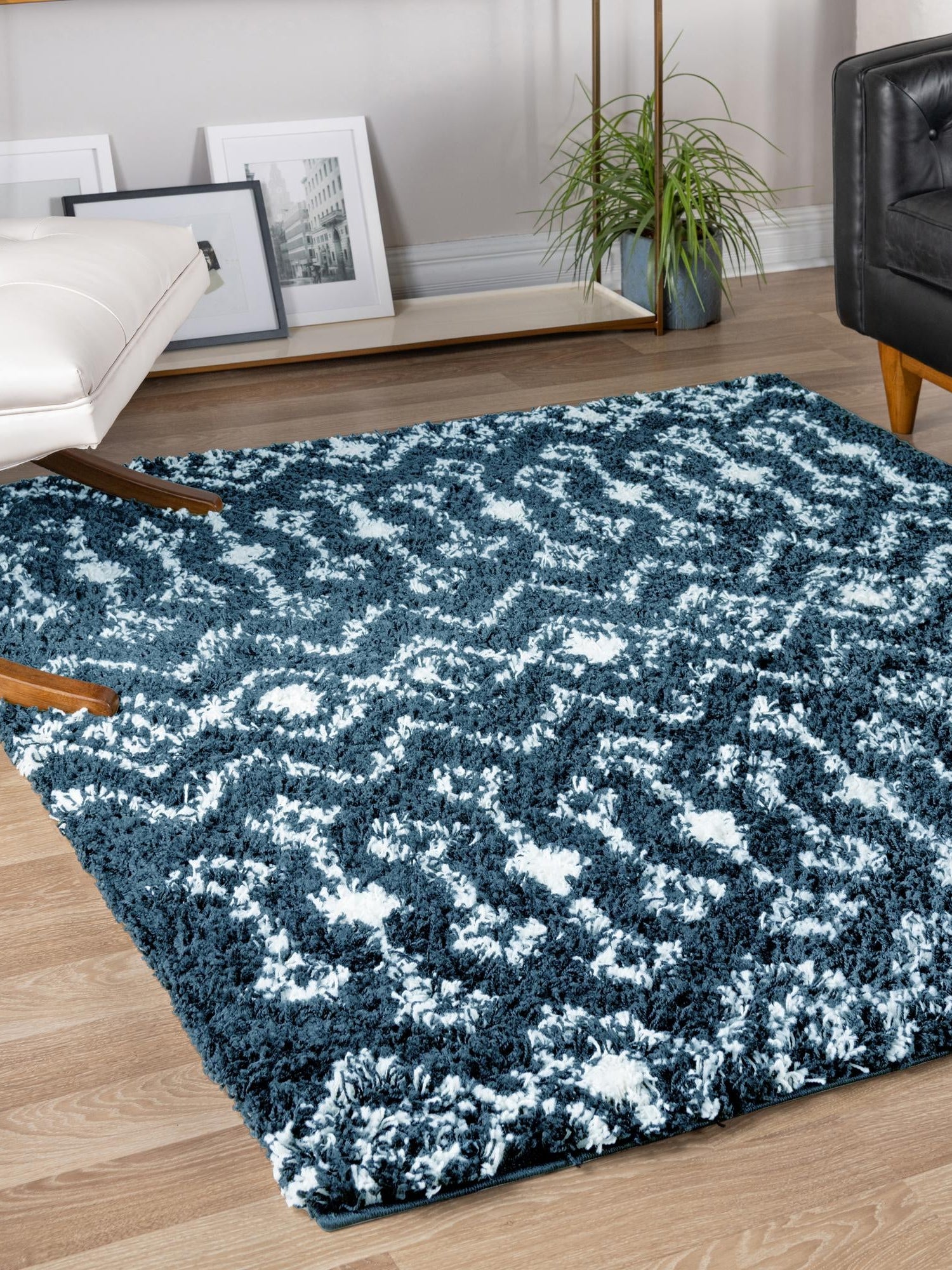 Navy Blue 10' x 10' Moroccan Trellis Shag Square Area Rug Thick Soft Touch Fluffy & Plush Shaggy Pile 100% Polypropylene Geometric Traditional Carpet for Sale at Rug Engine