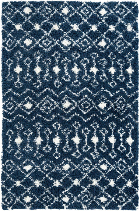 Navy Blue 6' 1 x 9' Moroccan Trellis Shag Rectangle Rug