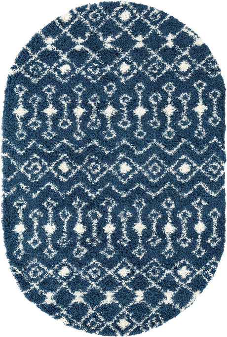 Navy Blue 6' 1 x 9' Moroccan Trellis Shag Oval Rug