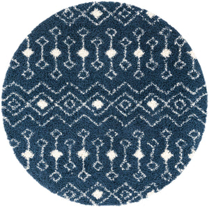 Navy Blue 7' 1 x 7' 1 Moroccan Trellis Shag Round Rug