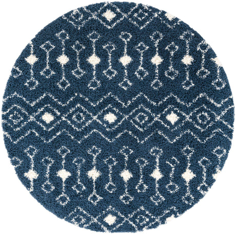 Navy Blue 7' 1 x 7' 1 Moroccan Trellis Shag Round Rug