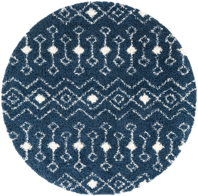 Navy Blue 7' 1 x 7' 1 Moroccan Trellis Shag Round Rug