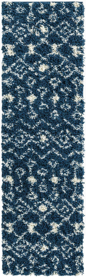 Navy Blue 2' x 7' 1 Moroccan Trellis Shag Runner Rug
