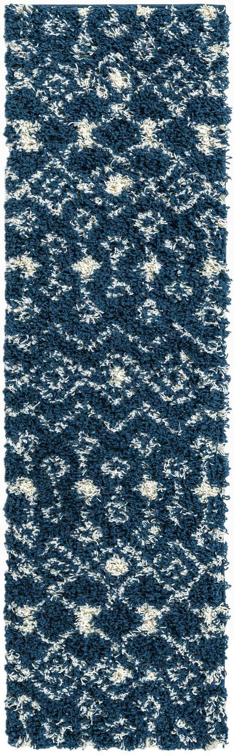 Navy Blue 2' x 7' 1 Moroccan Trellis Shag Runner Rug