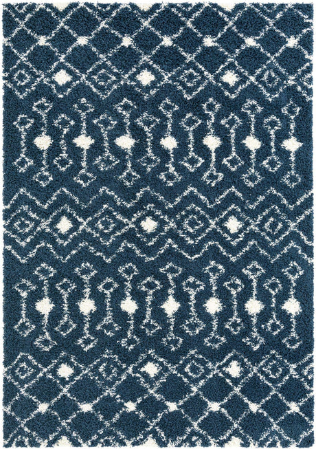 Navy Blue 7' 1 x 10' Moroccan Trellis Shag Rectangle Rug