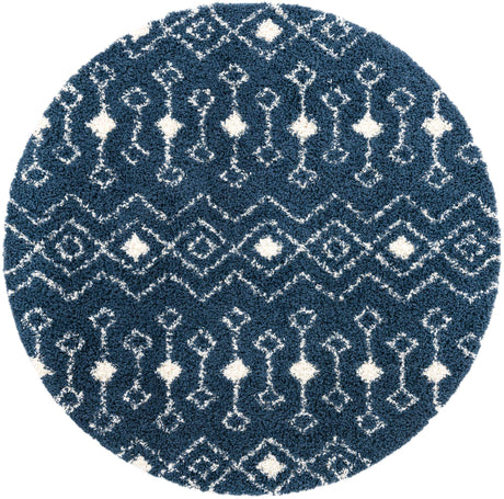 Navy Blue 8' x 8' Moroccan Trellis Shag Round Rug