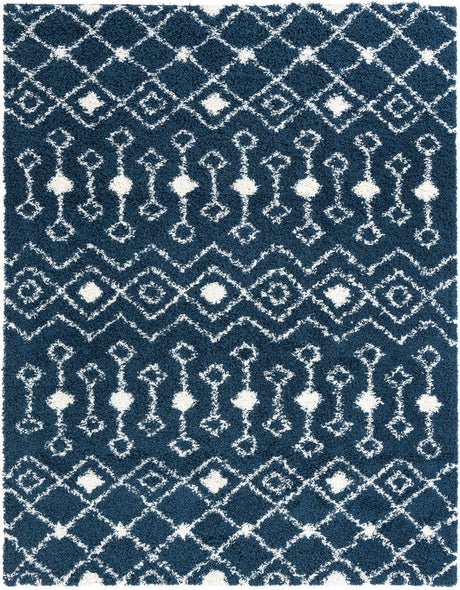 Navy Blue 8' x 10' Moroccan Trellis Shag Rectangle Rug