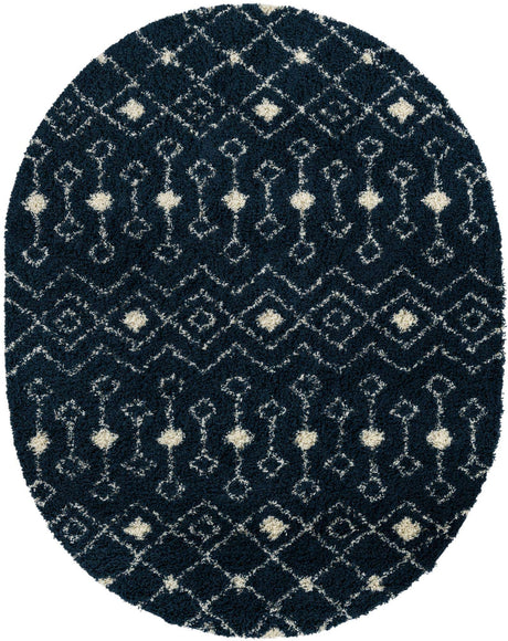 Navy Blue 8' x 10' Moroccan Trellis Shag Oval Rug