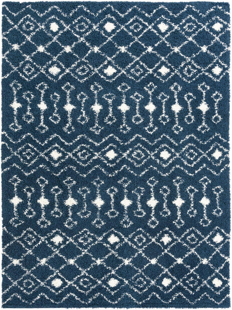Navy Blue 9' x 12' Moroccan Trellis Shag Rectangle Rug