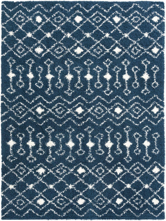 Navy Blue 9' x 12' Moroccan Trellis Shag Rectangle Rug