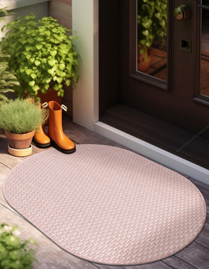 Whisper Pink 2' x 3' 1 Outdoor Solid Oval Area Rug Weather Resistant for Patio, Deck, Terrace, Balcony, Porch 100% Polypropylene Minimalist Waterproof Carpet for Sale at Rug Engine