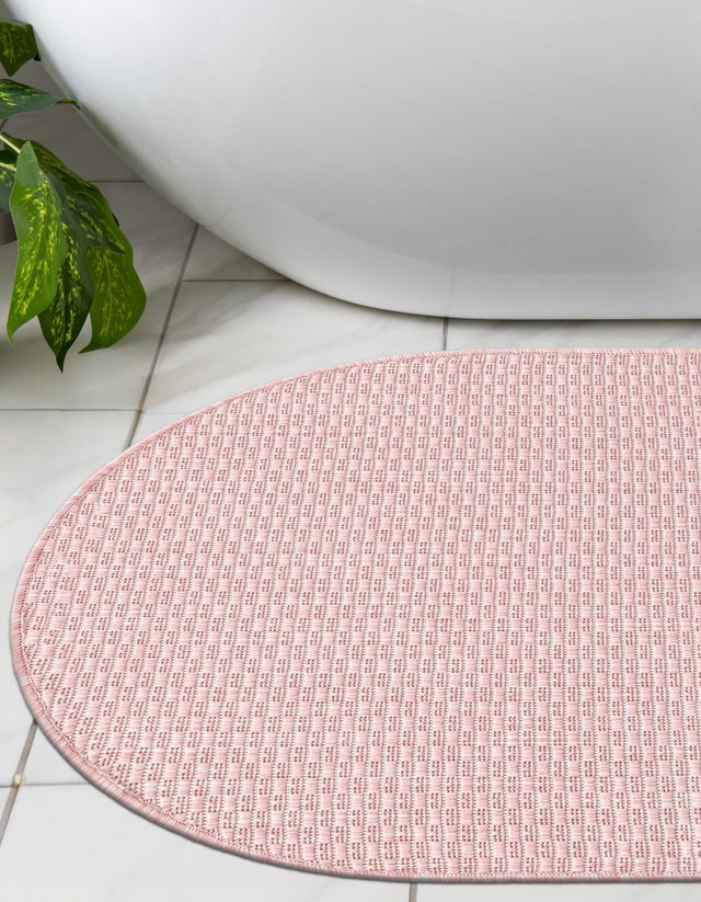 Whisper Pink 2' x 3' 1 Outdoor Solid Oval Area Rug Weather Resistant for Patio, Deck, Terrace, Balcony, Porch 100% Polypropylene Minimalist Waterproof Carpet for Sale at Rug Engine