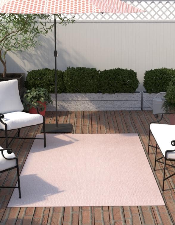 Whisper Pink 10' x 13' 1 Outdoor Solid Rectangle Area Rug Weather Resistant for Patio, Deck, Terrace, Balcony, Porch 100% Polypropylene Minimalist Waterproof Carpet for Sale at Rug Engine