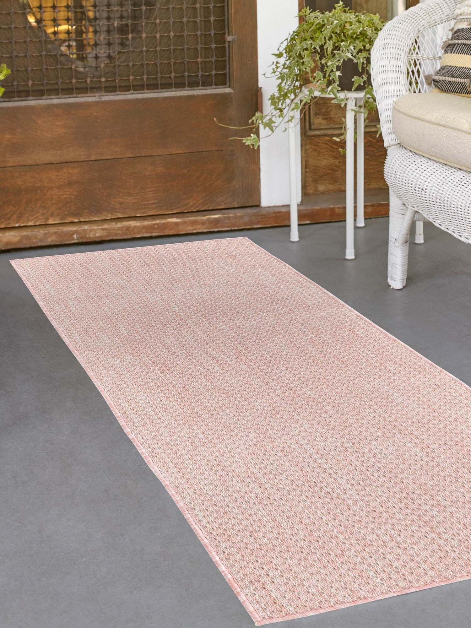 Whisper Pink 2' x 6' 1 Outdoor Solid Runner Area Rug Weather Resistant for Patio, Deck, Terrace, Balcony, Porch 100% Polypropylene Minimalist Waterproof Carpet for Sale at Rug Engine