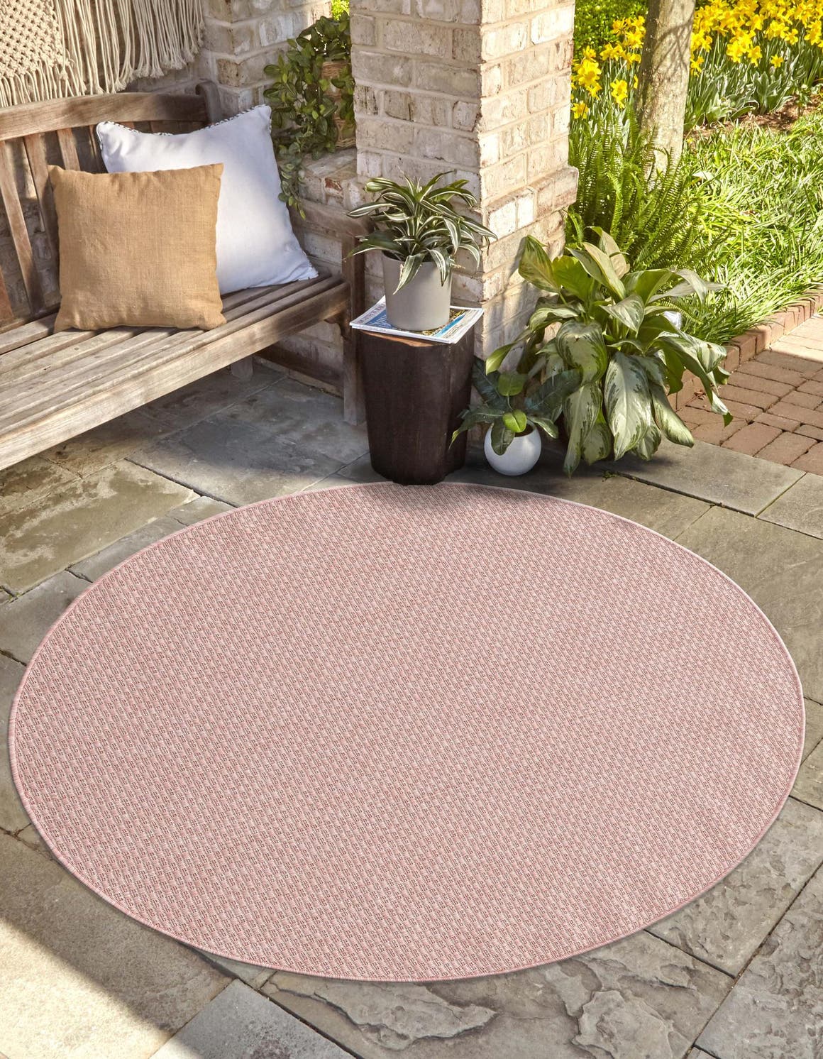 Whisper Pink 4' 1 x 4' 1 Outdoor Solid Round Area Rug Weather Resistant for Patio, Deck, Terrace, Balcony, Porch 100% Polypropylene Minimalist Waterproof Carpet for Sale at Rug Engine