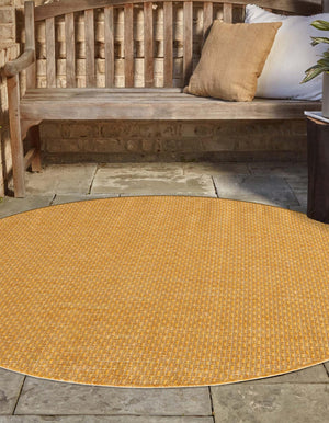 Corn Harvest Yellow 7' 10 x 7' 10 Outdoor Solid Round Area Rug Weather Resistant for Patio, Deck, Terrace, Balcony, Porch 100% Polypropylene Minimalist Waterproof Carpet for Sale at Rug Engine