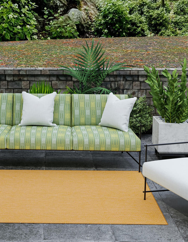 Corn Harvest Yellow 7' 10 x 10' Outdoor Solid Rectangle Area Rug Weather Resistant for Patio, Deck, Terrace, Balcony, Porch 100% Polypropylene Minimalist Waterproof Carpet for Sale at Rug Engine