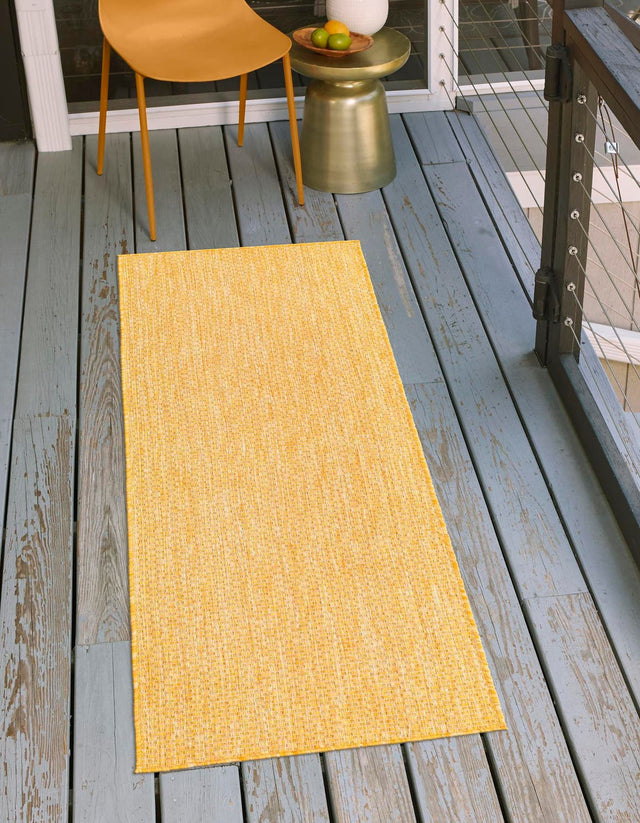 Corn Harvest Yellow 2' x 8' Outdoor Solid Runner Area Rug Weather Resistant for Patio, Deck, Terrace, Balcony, Porch 100% Polypropylene Minimalist Waterproof Carpet for Sale at Rug Engine