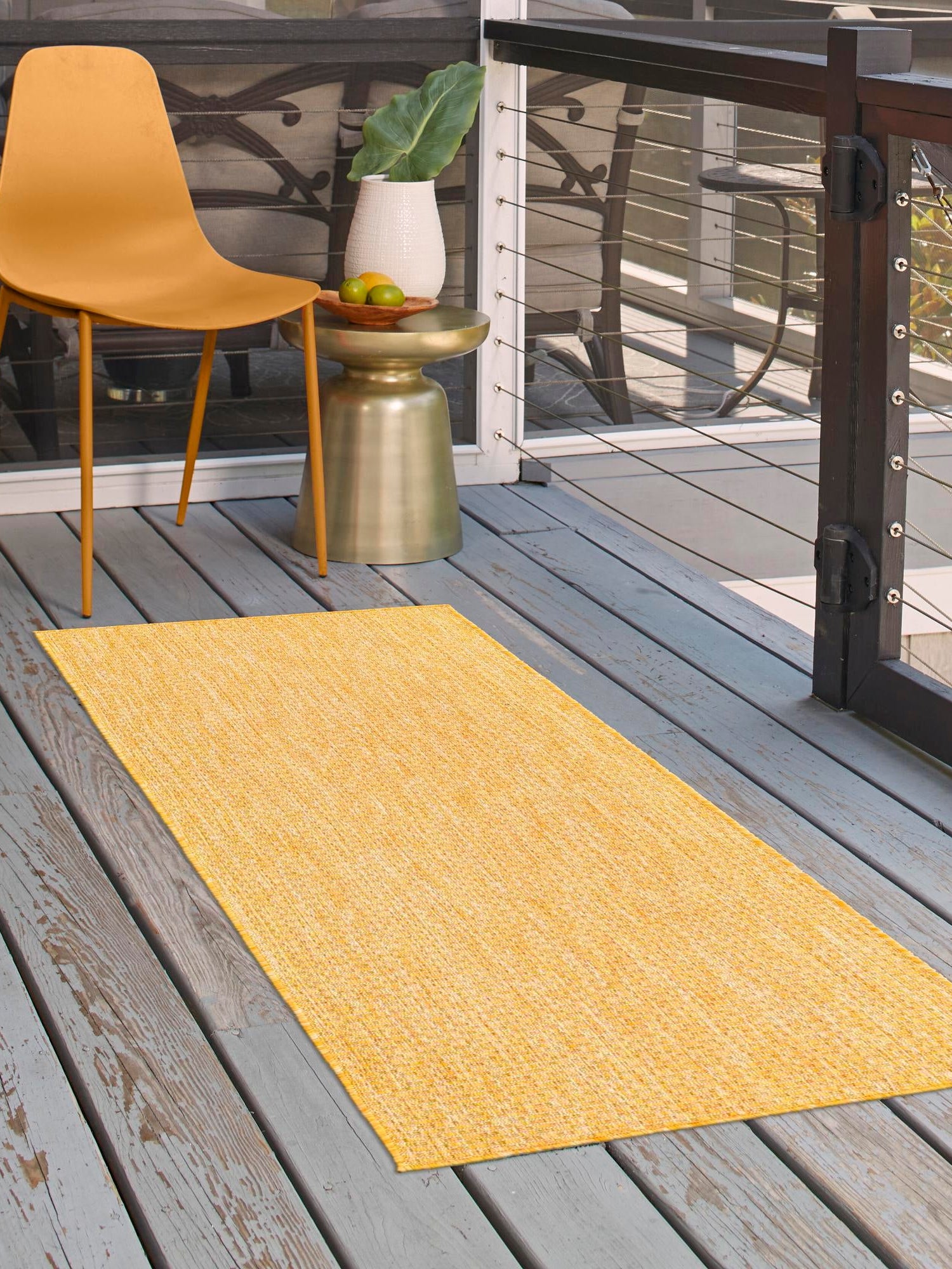 Corn Harvest Yellow 2' x 8' Outdoor Solid Runner Area Rug Weather Resistant for Patio, Deck, Terrace, Balcony, Porch 100% Polypropylene Minimalist Waterproof Carpet for Sale at Rug Engine