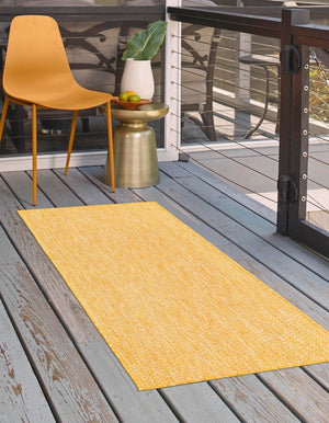 Corn Harvest Yellow 2' x 8' Outdoor Solid Runner Area Rug Weather Resistant for Patio, Deck, Terrace, Balcony, Porch 100% Polypropylene Minimalist Waterproof Carpet for Sale at Rug Engine
