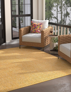 Corn Harvest Yellow 7' 10 x 7' 10 Outdoor Solid Square Area Rug Weather Resistant for Patio, Deck, Terrace, Balcony, Porch 100% Polypropylene Minimalist Waterproof Carpet for Sale at Rug Engine