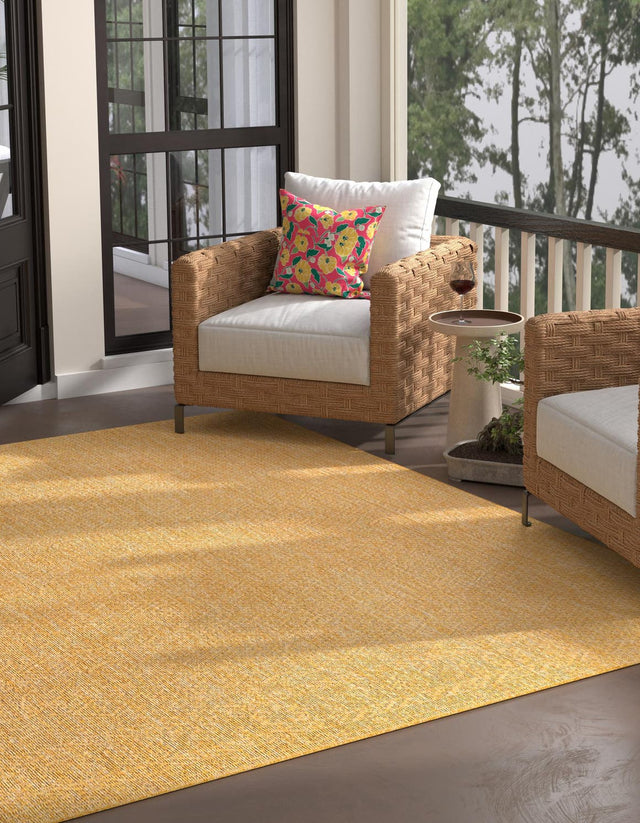 Corn Harvest Yellow 7' 10 x 7' 10 Outdoor Solid Square Area Rug Weather Resistant for Patio, Deck, Terrace, Balcony, Porch 100% Polypropylene Minimalist Waterproof Carpet for Sale at Rug Engine