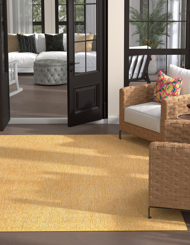 Corn Harvest Yellow 7' 10 x 7' 10 Outdoor Solid Square Area Rug Weather Resistant for Patio, Deck, Terrace, Balcony, Porch 100% Polypropylene Minimalist Waterproof Carpet for Sale at Rug Engine