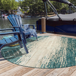 Teal 13' x 13' Outdoor Modern Round Rug