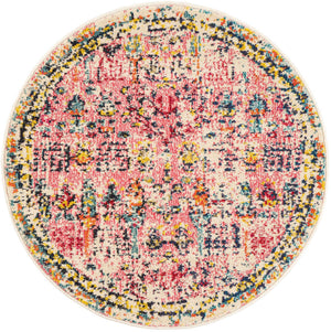 Pink 3' 3 x 3' 3 Monterey Round Area Rug 100% Polypropylene Colorful Easy Clean Traditional Carpet for Living Room, Bedrooms, Dining, Kitchen for Sale at Rug Engine