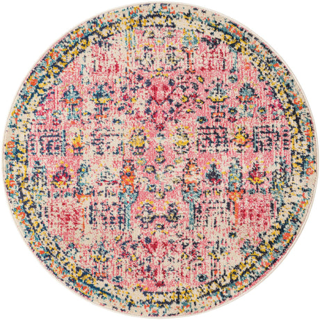 Pink 4' 1 x 4' 1 Monterey Round Area Rug 100% Polypropylene Colorful Easy Clean Traditional Carpet for Living Room, Bedrooms, Dining, Kitchen for Sale at Rug Engine
