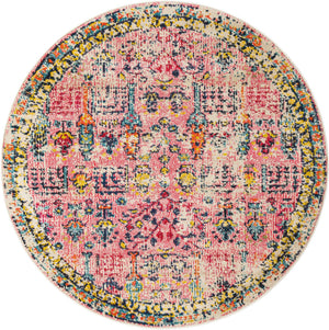 Pink 5' 3 x 5' 3 Monterey Round Area Rug 100% Polypropylene Colorful Easy Clean Traditional Carpet for Living Room, Bedrooms, Dining, Kitchen for Sale at Rug Engine