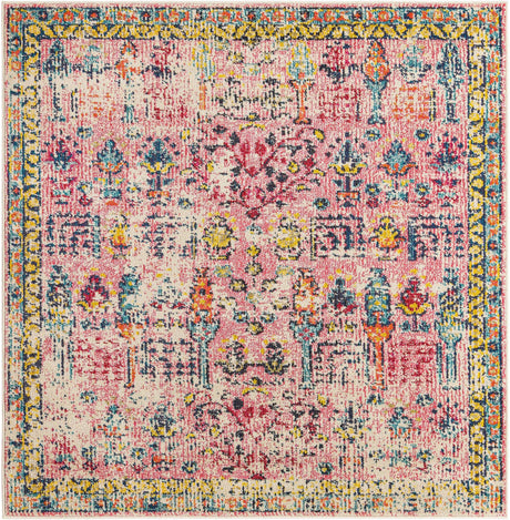 Pink 5' 3 x 5' 3 Monterey Square Area Rug 100% Polypropylene Colorful Easy Clean Traditional Carpet for Living Room, Bedrooms, Dining, Kitchen for Sale at Rug Engine