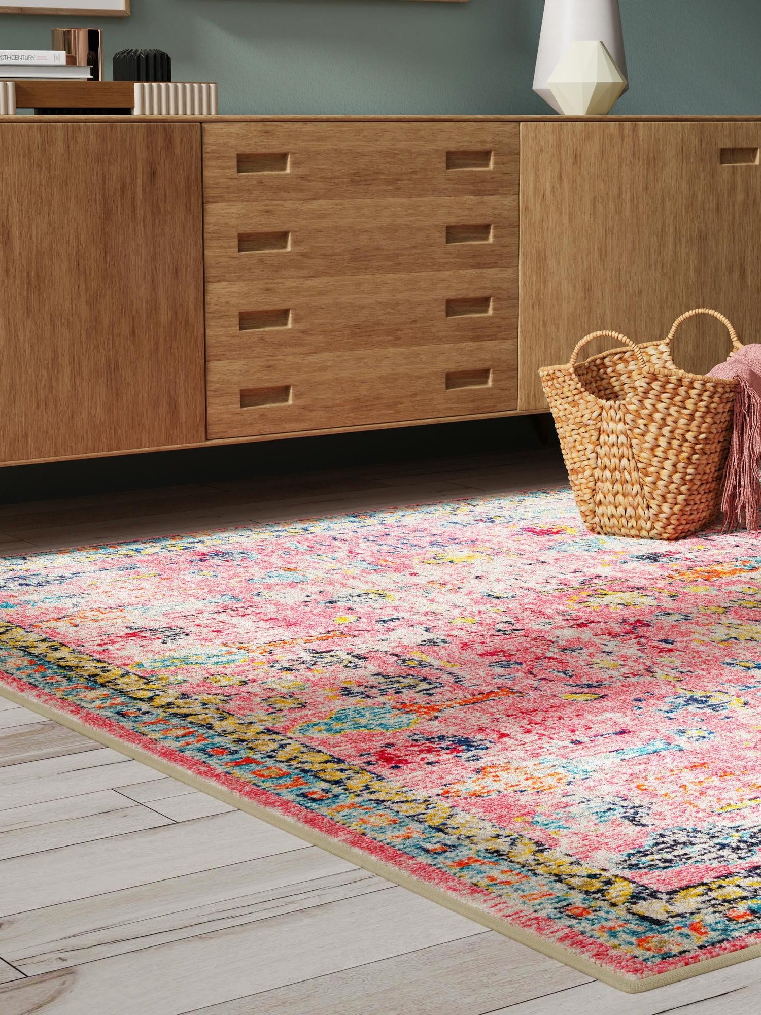 Pink 7' 10 x 7' 10 Monterey Square Area Rug 100% Polypropylene Colorful Easy Clean Traditional Carpet for Living Room, Bedrooms, Dining, Kitchen for Sale at Rug Engine