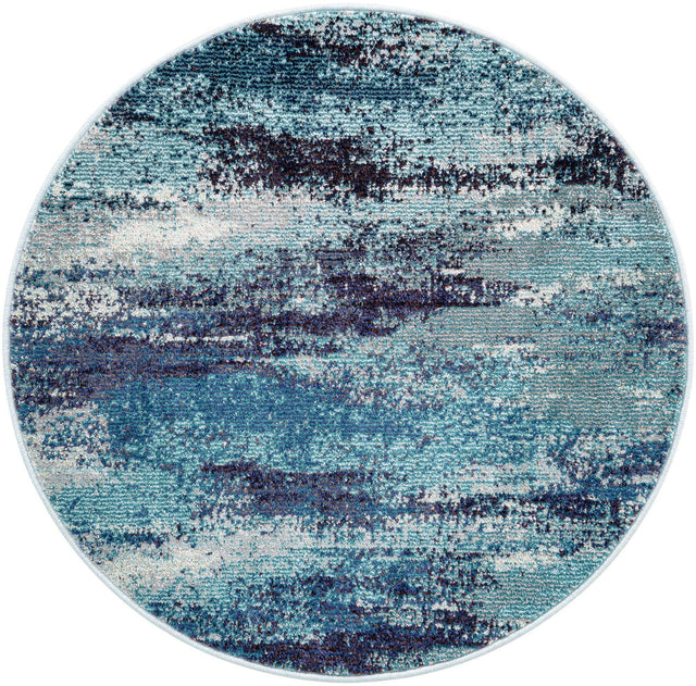 Blue 3' 3 x 3' 3 Jardin Round Area Rug 100% Polypropylene With Cotton Backing Colorful & Vivid Modern Carpet for Home Decor for Sale at Rug Engine