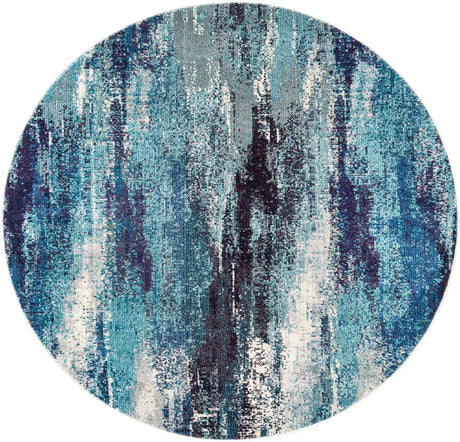 Blue 5' 3 x 5' 3 Jardin Round Area Rug 100% Polypropylene With Cotton Backing Colorful & Vivid Modern Carpet for Home Decor for Sale at Rug Engine