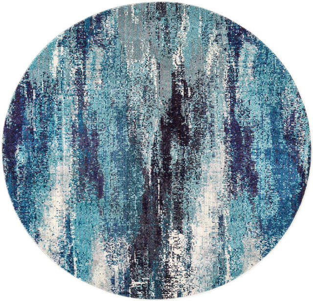 Blue 5' 3 x 5' 3 Jardin Round Area Rug 100% Polypropylene With Cotton Backing Colorful & Vivid Modern Carpet for Home Decor for Sale at Rug Engine