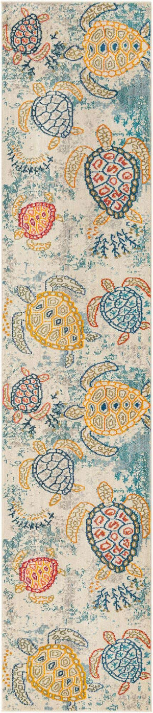 Beige 2' 7 x 12' Positano Runner Area Rug Coastal Marine Beach Design Carpet for Modern Living Rooms, Dining, Bedroom, Office for Sale at Rug Engine