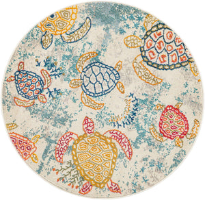 Beige 4' 1 x 4' 1 Positano Round Area Rug Coastal Marine Beach Design Carpet for Modern Living Rooms, Dining, Bedroom, Office for Sale at Rug Engine