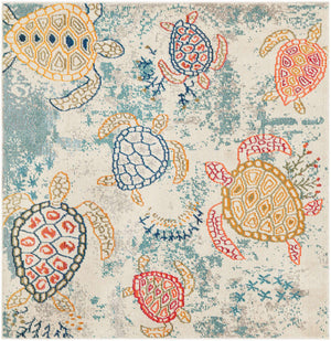 Beige 5' 3 x 5' 3 Positano Square Area Rug Coastal Marine Beach Design Carpet for Modern Living Rooms, Dining, Bedroom, Office for Sale at Rug Engine