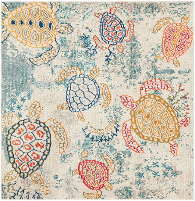 Beige 5' 3 x 5' 3 Positano Square Area Rug Coastal Marine Beach Design Carpet for Modern Living Rooms, Dining, Bedroom, Office for Sale at Rug Engine