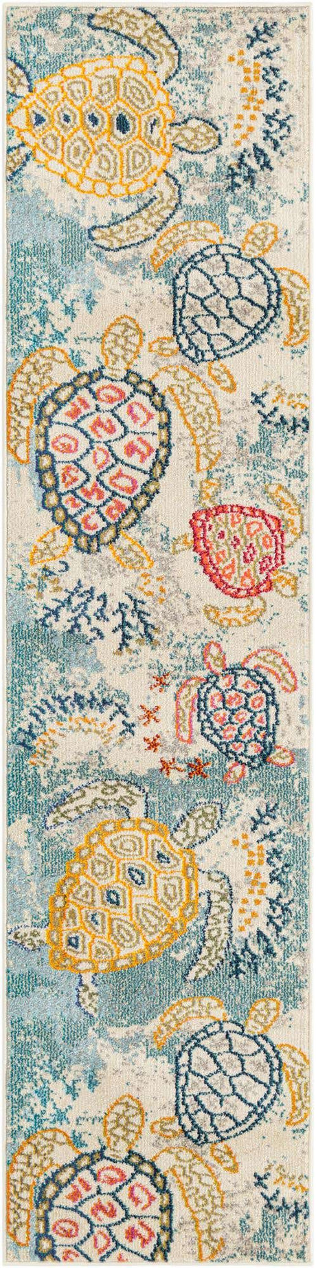 Beige 2' x 8' Positano Runner Area Rug Coastal Marine Beach Design Carpet for Modern Living Rooms, Dining, Bedroom, Office for Sale at Rug Engine
