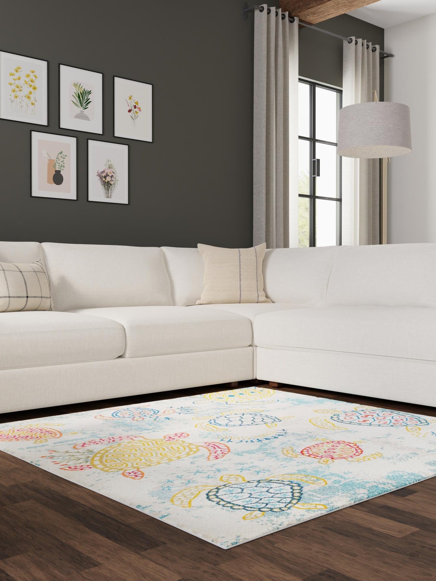 Beige 7' 10 x 7' 10 Positano Square Area Rug Coastal Marine Beach Design Carpet for Modern Living Rooms, Dining, Bedroom, Office for Sale at Rug Engine