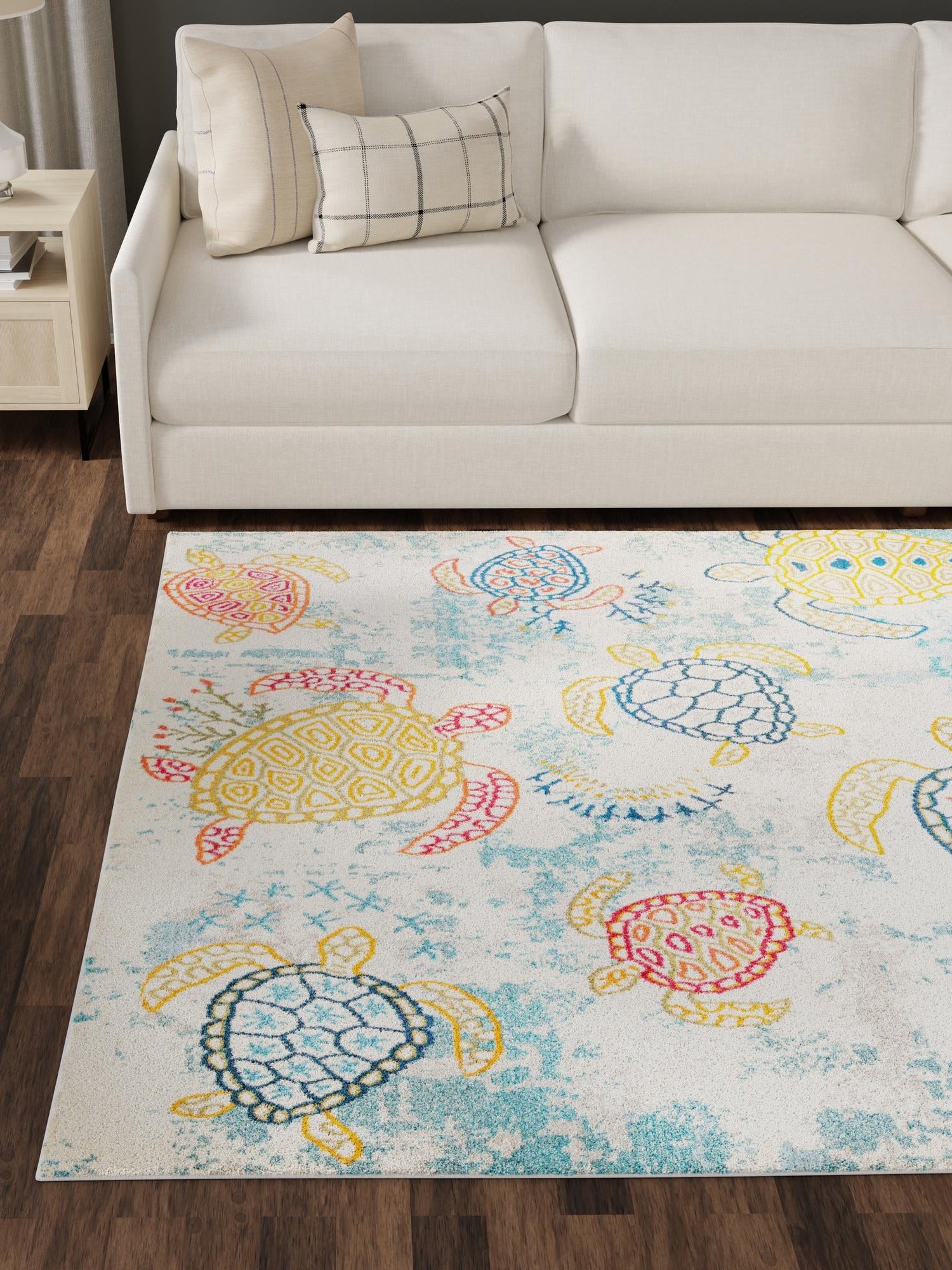 Beige 4' 1 x 4' 1 Positano Square Area Rug Coastal Marine Beach Design Carpet for Modern Living Rooms, Dining, Bedroom, Office for Sale at Rug Engine
