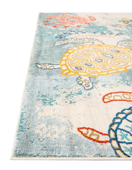 Beige 4' 1 x 4' 1 Positano Square Area Rug Coastal Marine Beach Design Carpet for Modern Living Rooms, Dining, Bedroom, Office for Sale at Rug Engine