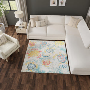 Beige 6' 1 x 6' 1 Positano Square Area Rug Coastal Marine Beach Design Carpet for Modern Living Rooms, Dining, Bedroom, Office for Sale at Rug Engine